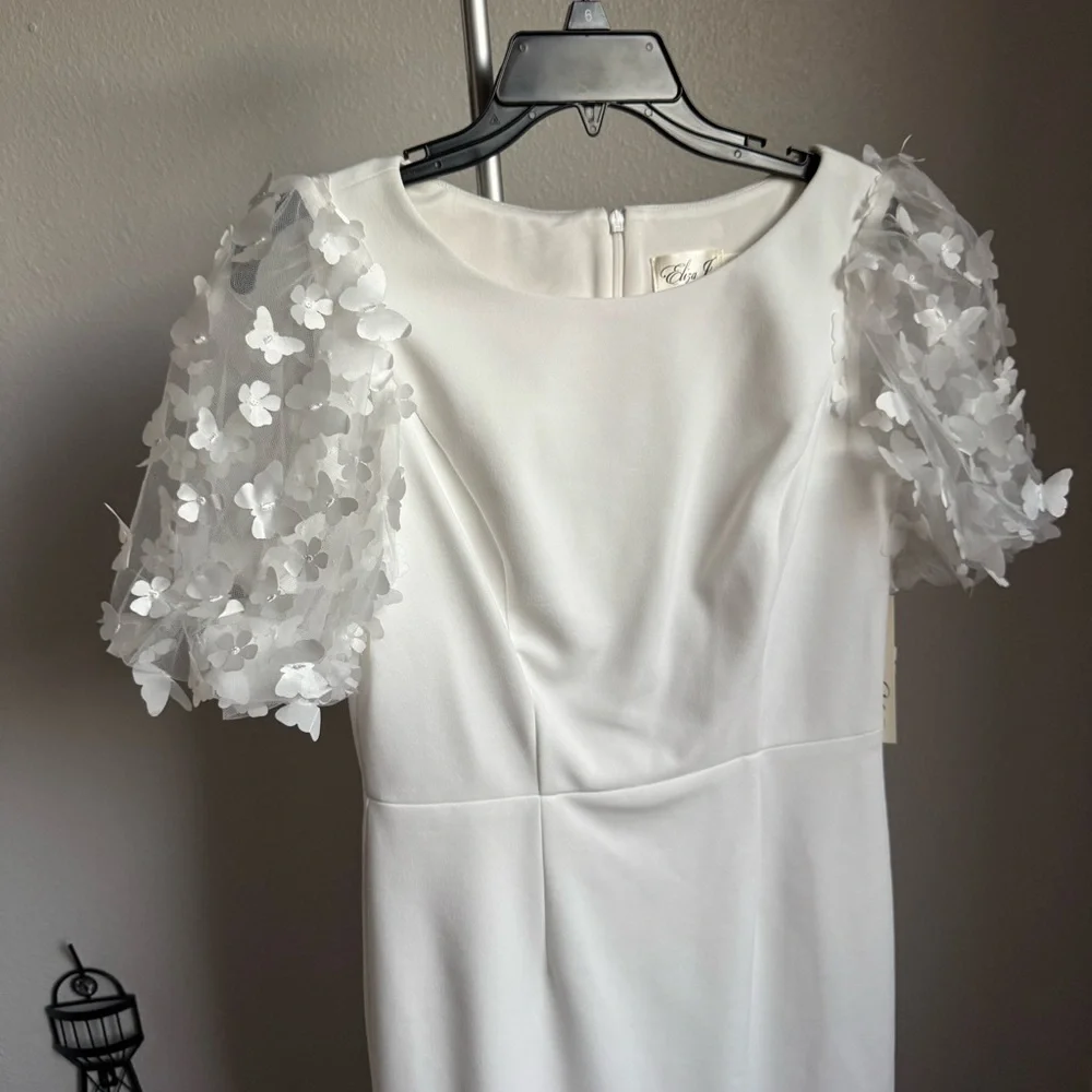 NWT ELIZA J 3d Applique Puff Sleeve Knee Length White Dress Sz 6 - Picture 10 of 13